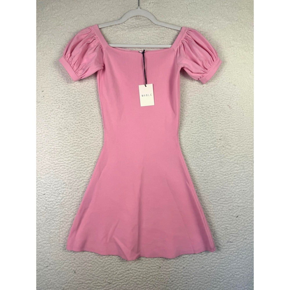 MABLE Dress Small‎ Pink Stepping It Up T Shirt Puff Sleeve Fit & Flare Coquette